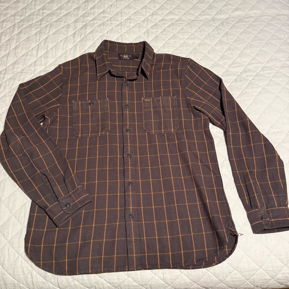 RRL WORK-SHIRT Windowpane Plum Orange Twill